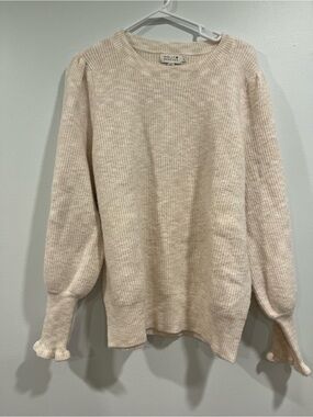 Molly Bracken Soft Cream Ribbed Balloon-Sleeve Pullover